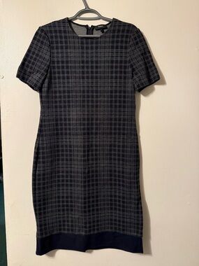 Theory Navy Plaid Short-Sleeve Sheath Dress